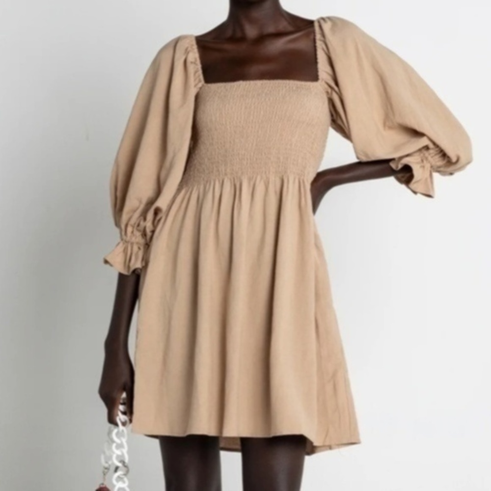 LINEN Mini Dress Taupe/Tan Size Medium